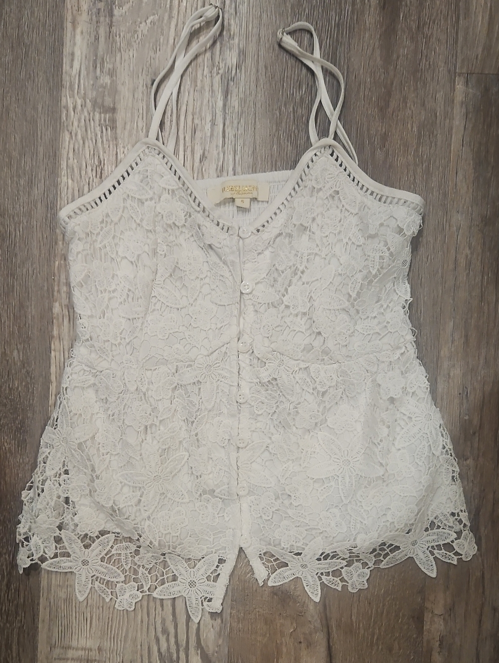 Rebellion White Floral Lace Button-Front Camisole